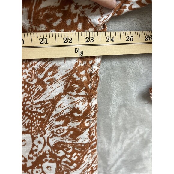 Garnet Hill Linen Top Women's 18 Ikat‎ Burnt Mustard Gold Button Up Collared - Picture 6 of 7